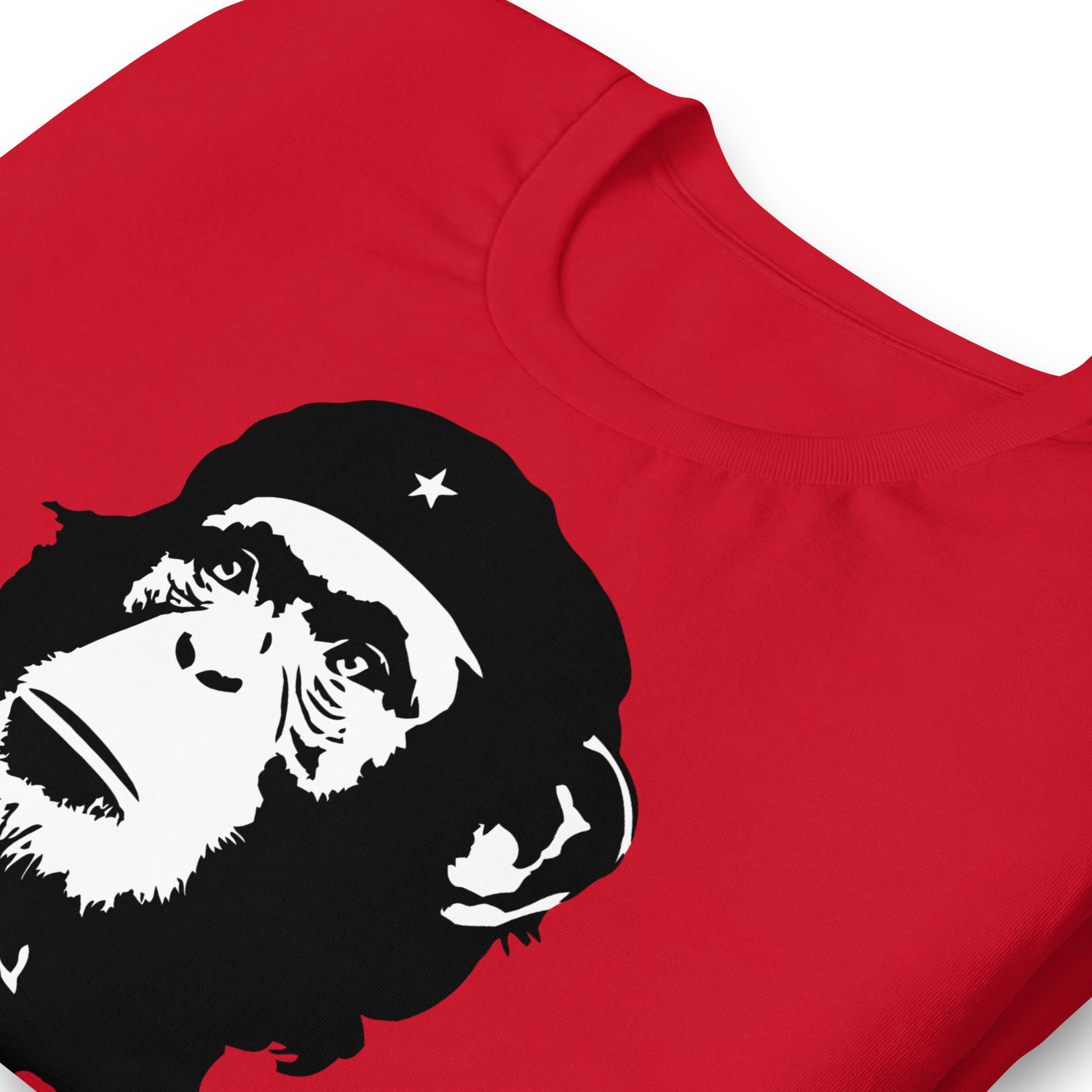 detalle de camiseta viva la evolucion mono che guevara roja