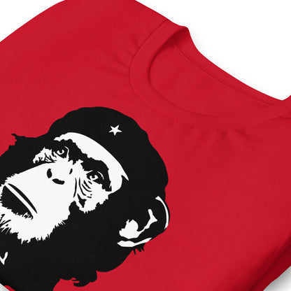 detalle de camiseta viva la evolucion mono che guevara roja