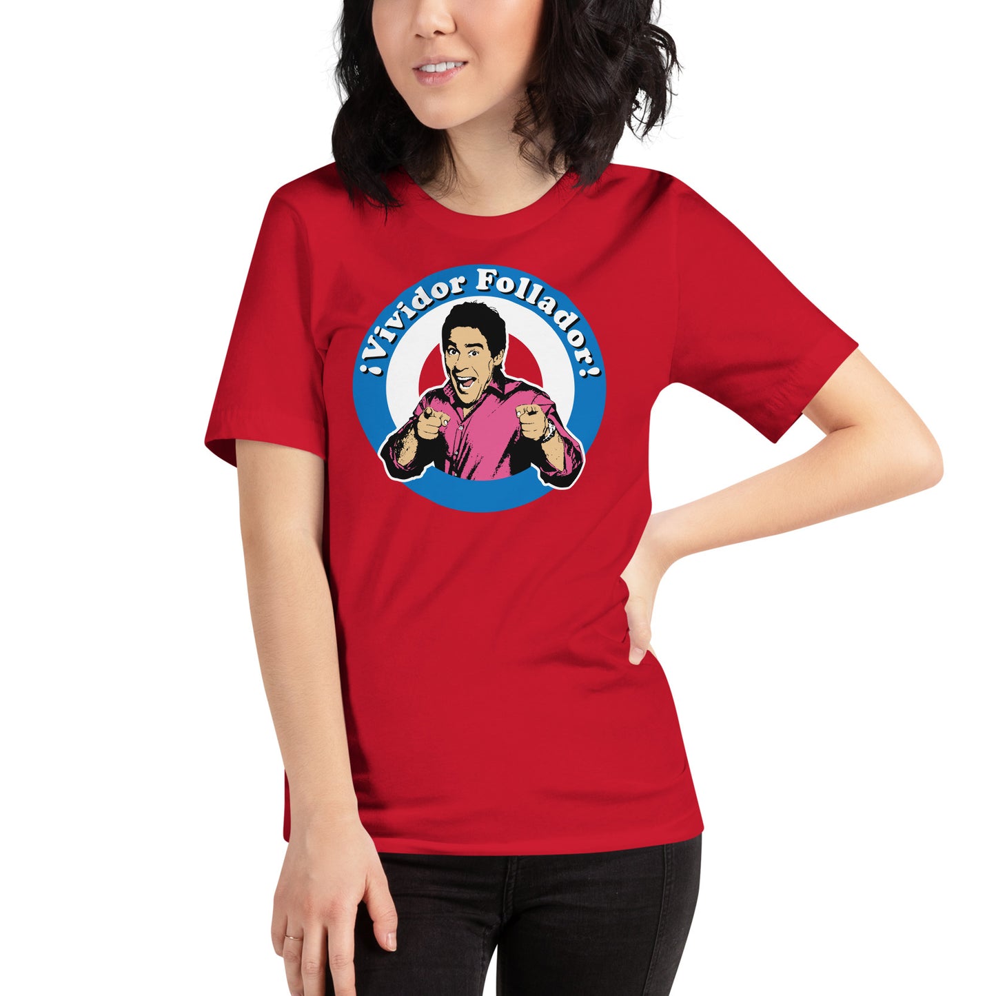 mujer con camiseta vividor follador amador la que se avecina roja