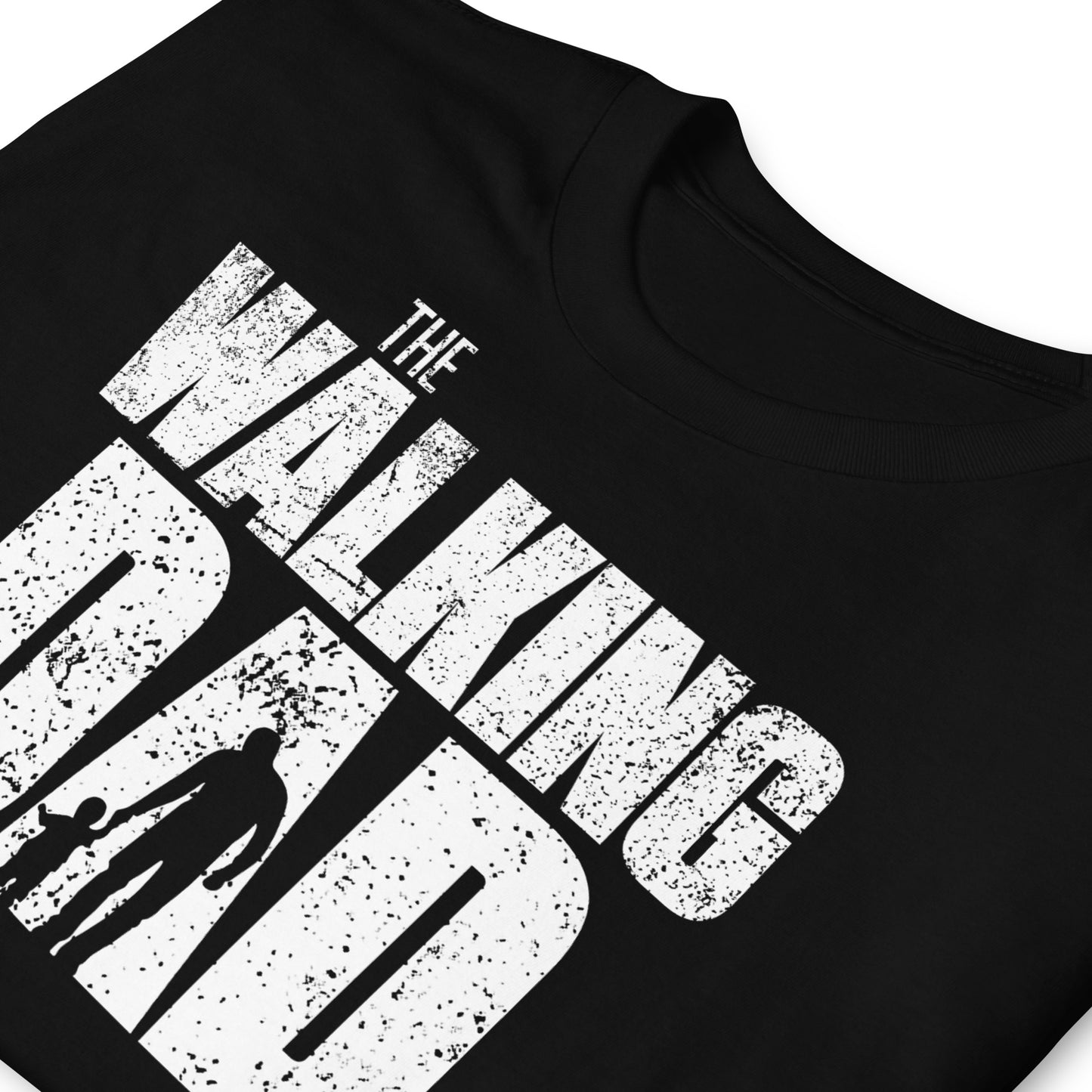 detalle de camiseta the walking dad padre e hijo negra