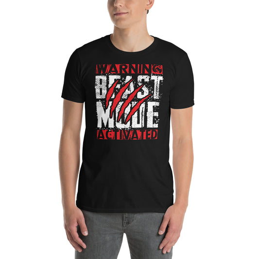 hombre con camiseta warning beast mode activated peligro modo bestia activado gym gimnasio fitness en color negro