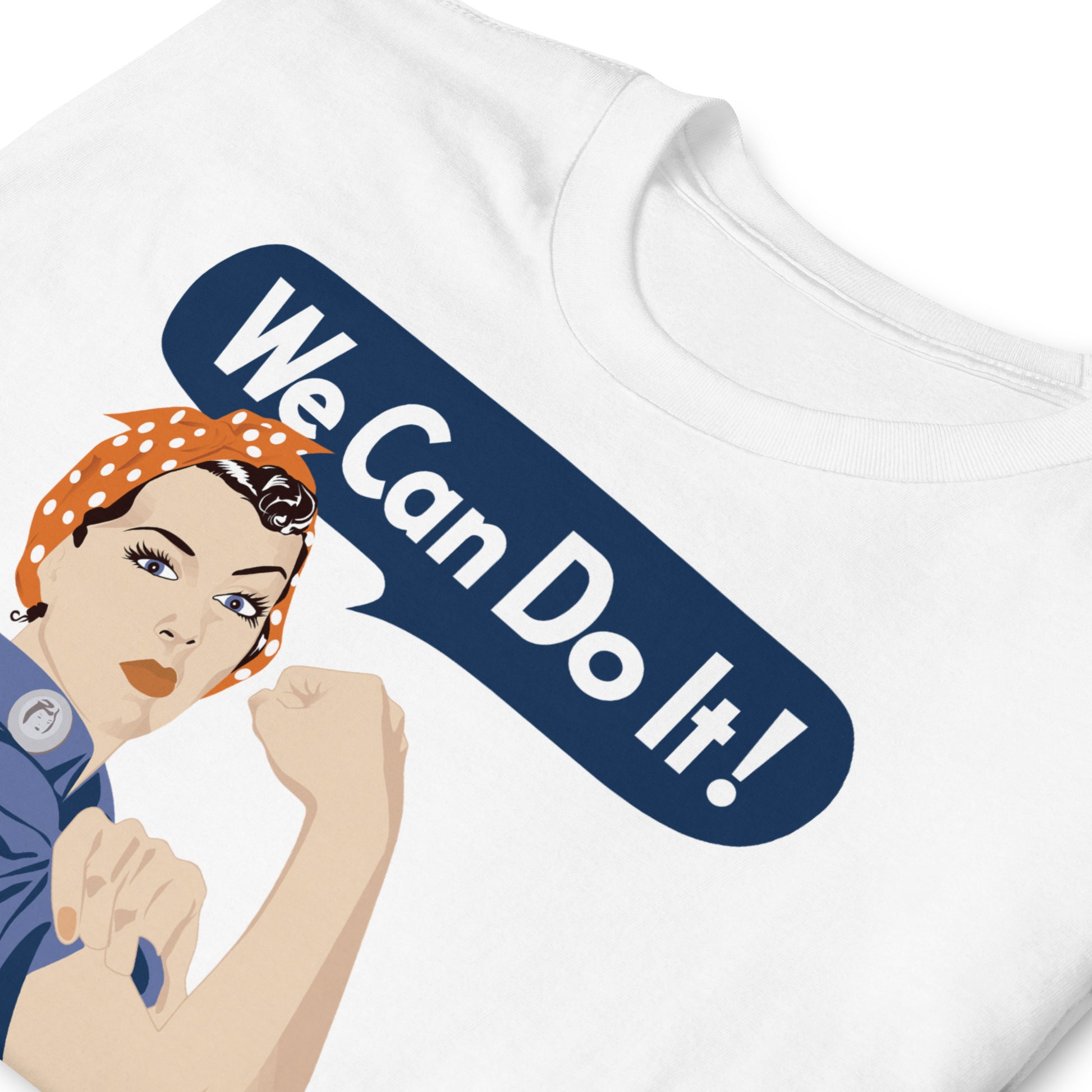 detalle de camiseta we can do it feminista blanca