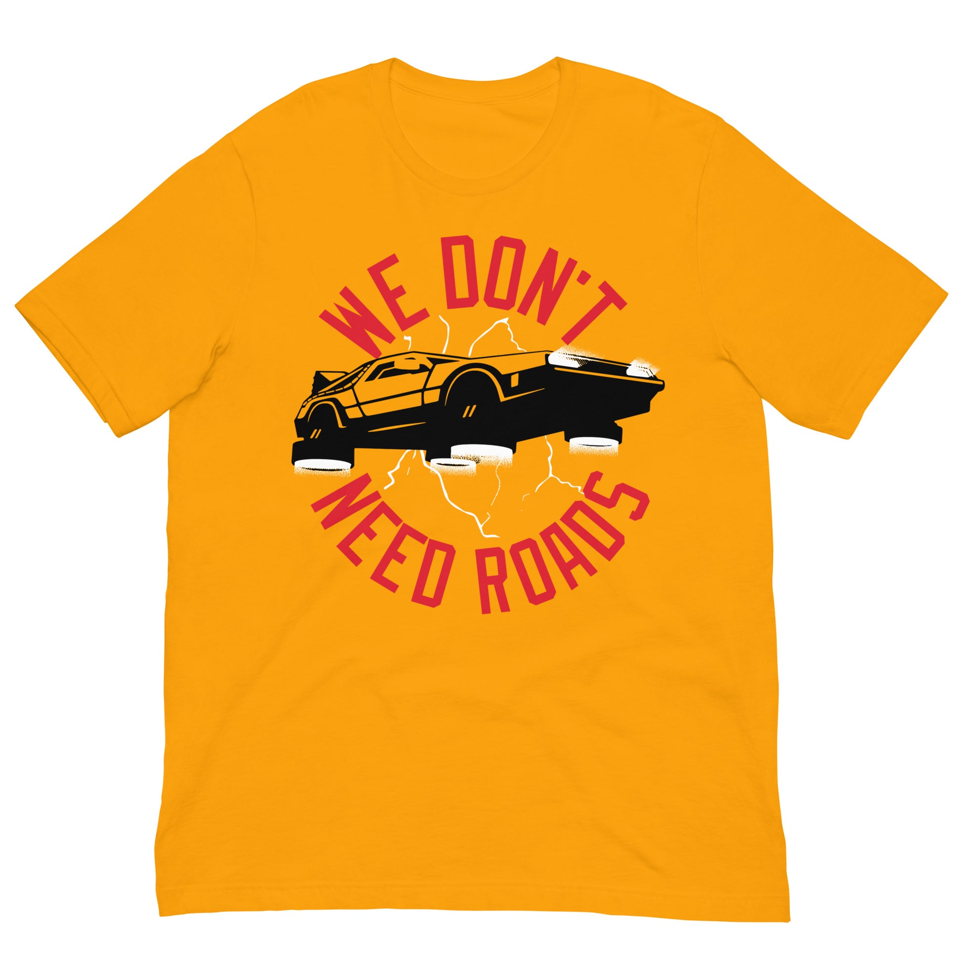 camiseta we dont need roads delorean amarillo mostaza