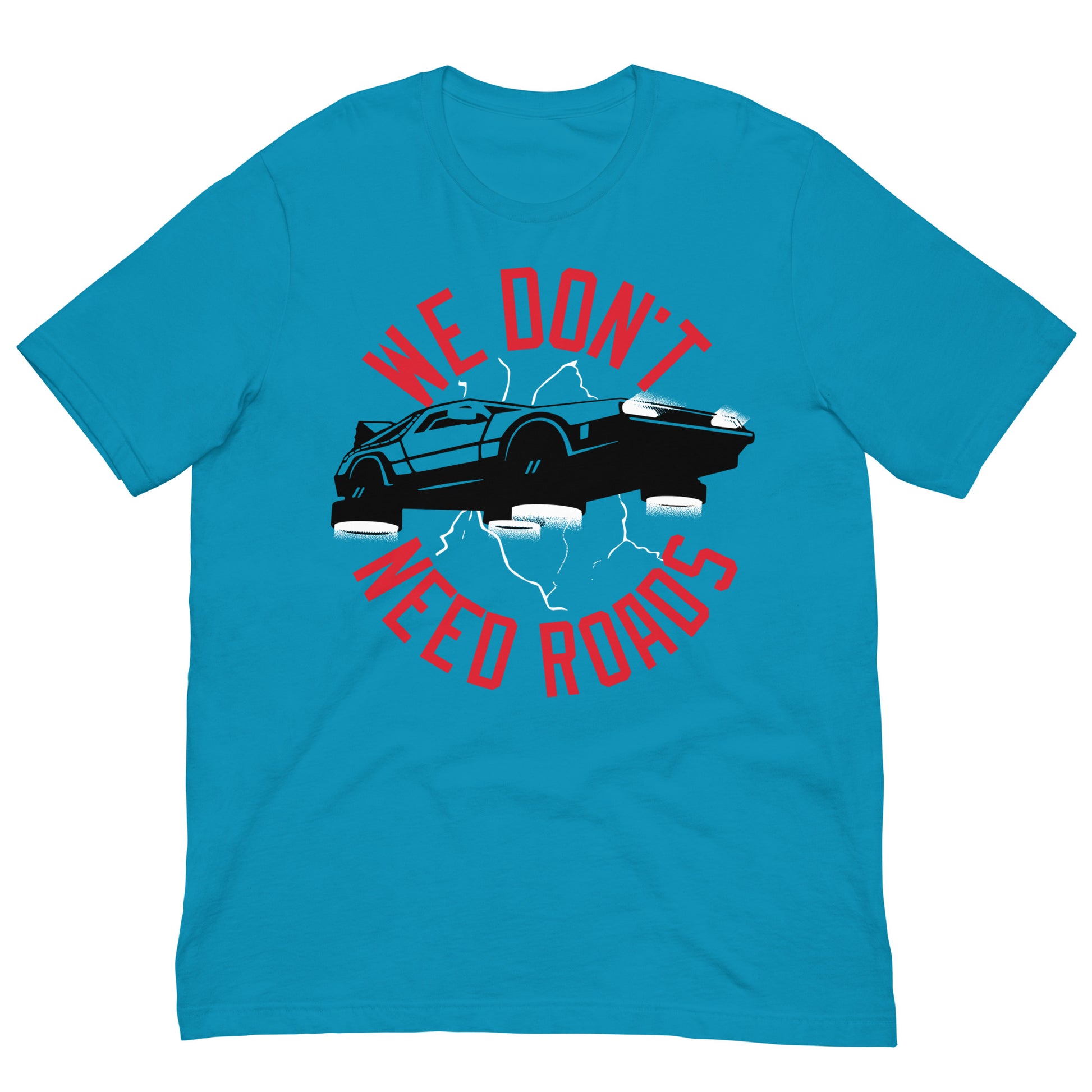 camiseta we dont need roads delorean azul