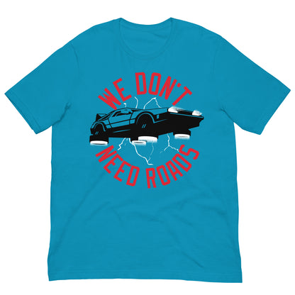 camiseta we dont need roads delorean azul