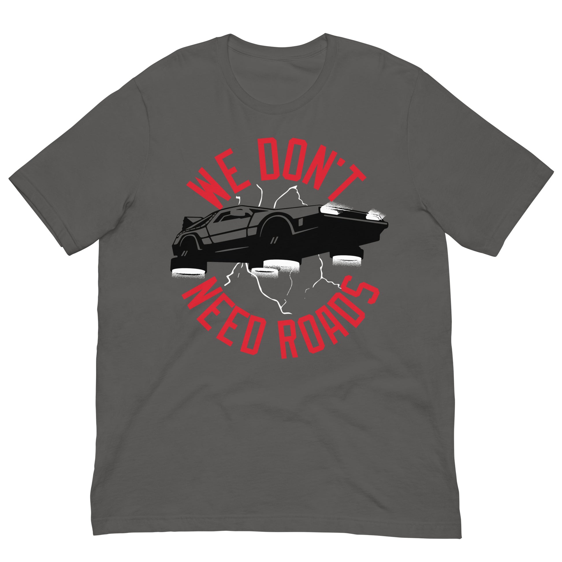 camiseta we dont need roads delorean gris