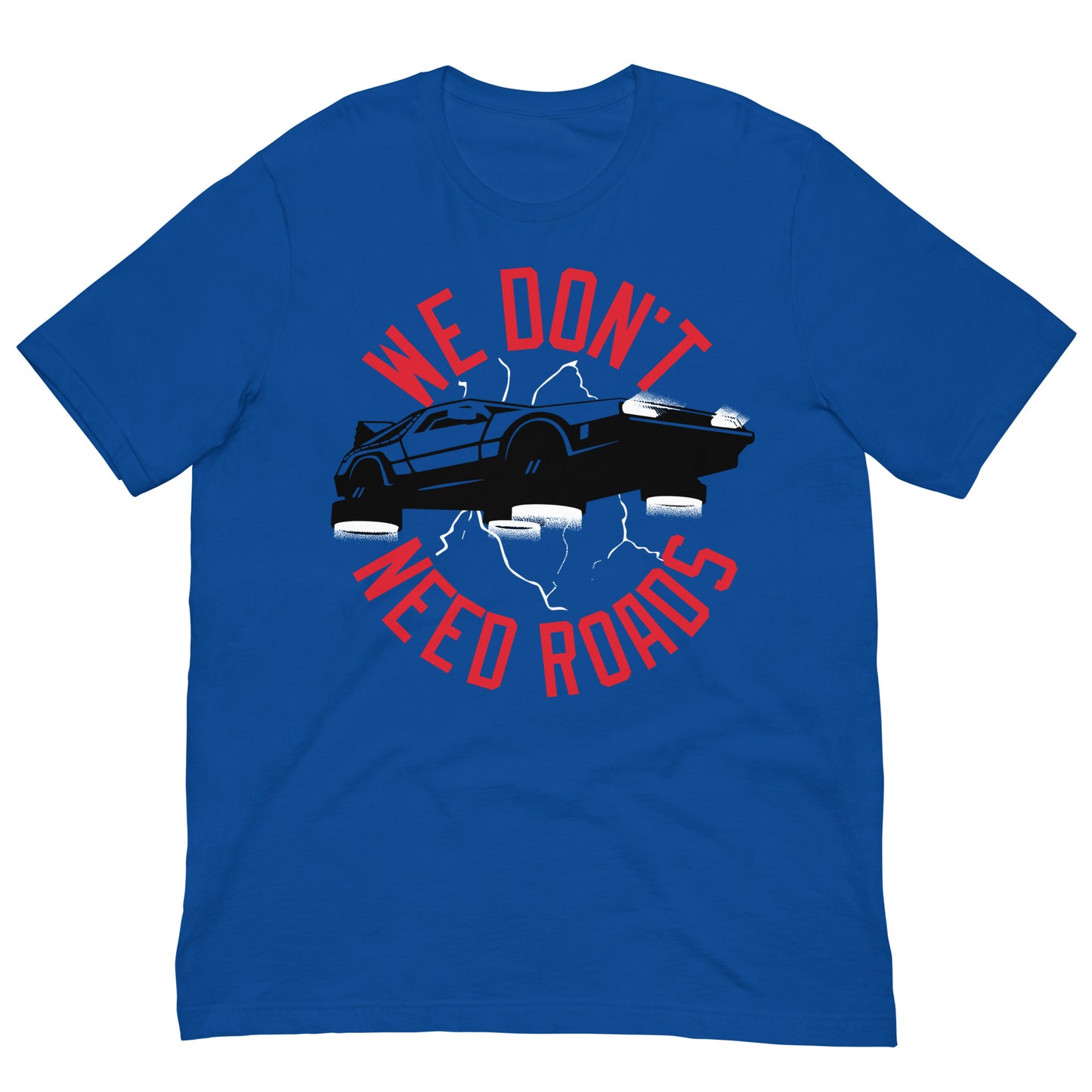 camiseta we dont need roads delorean regreso al futuro azul royal