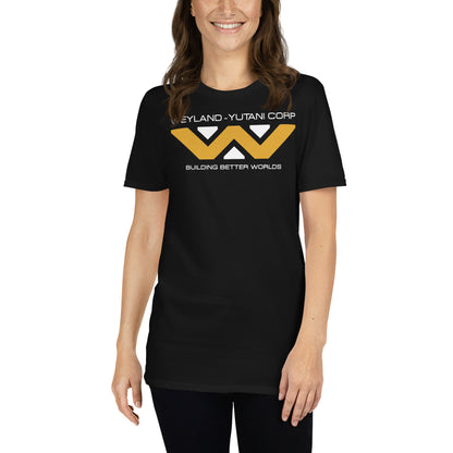 mujer con camiseta weyland yutani alien negra