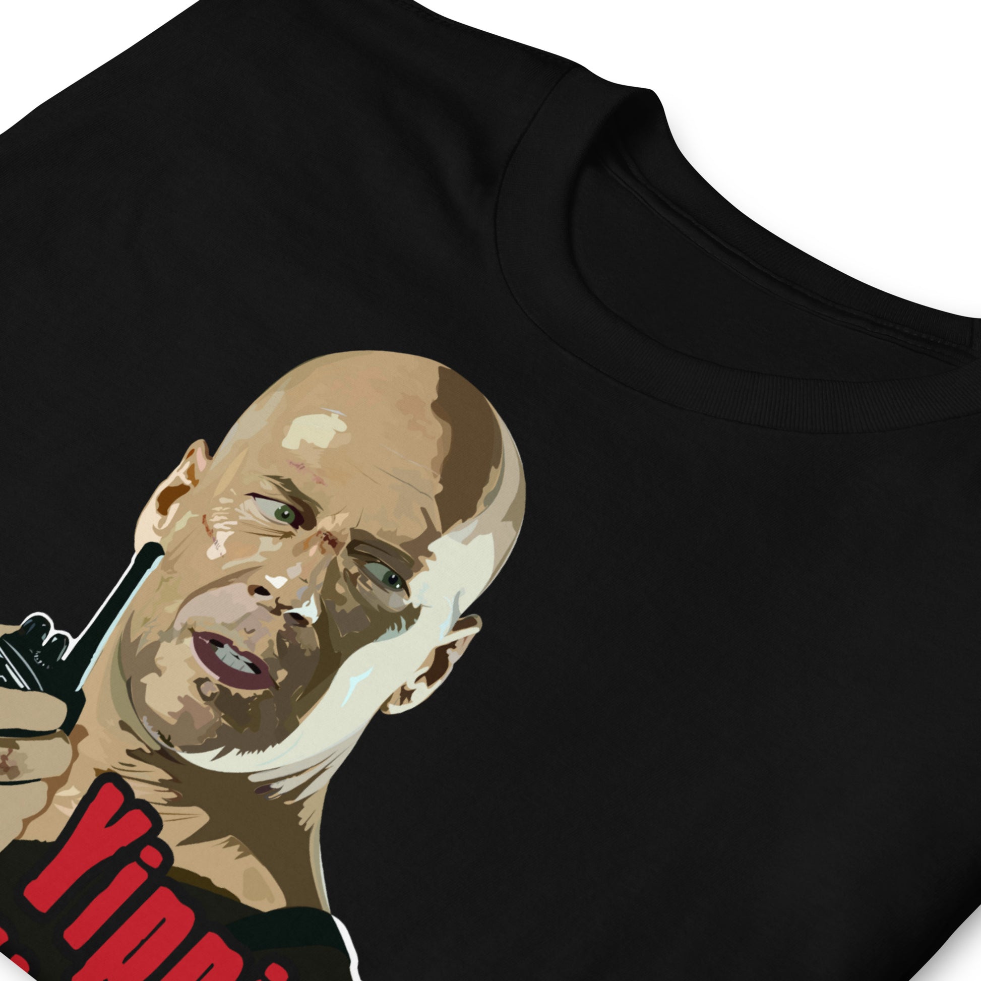 detalle de camiseta yippie ki yay die hard negra
