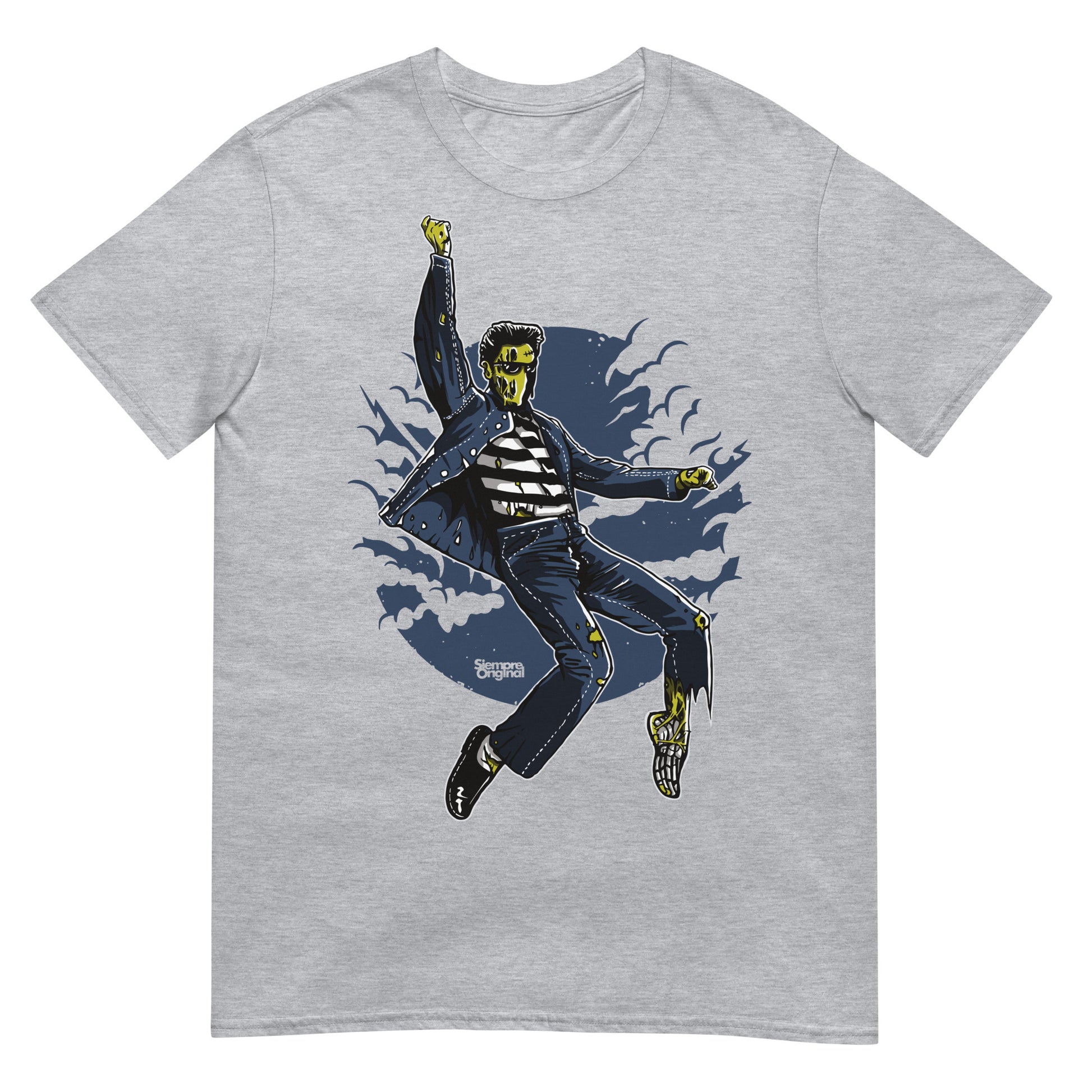 camiseta zombie rock and roll elvis presley gris