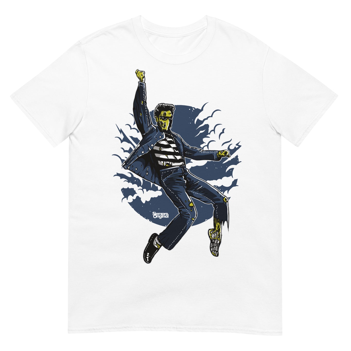 camiseta zombie rock and roll elvis presley blanca