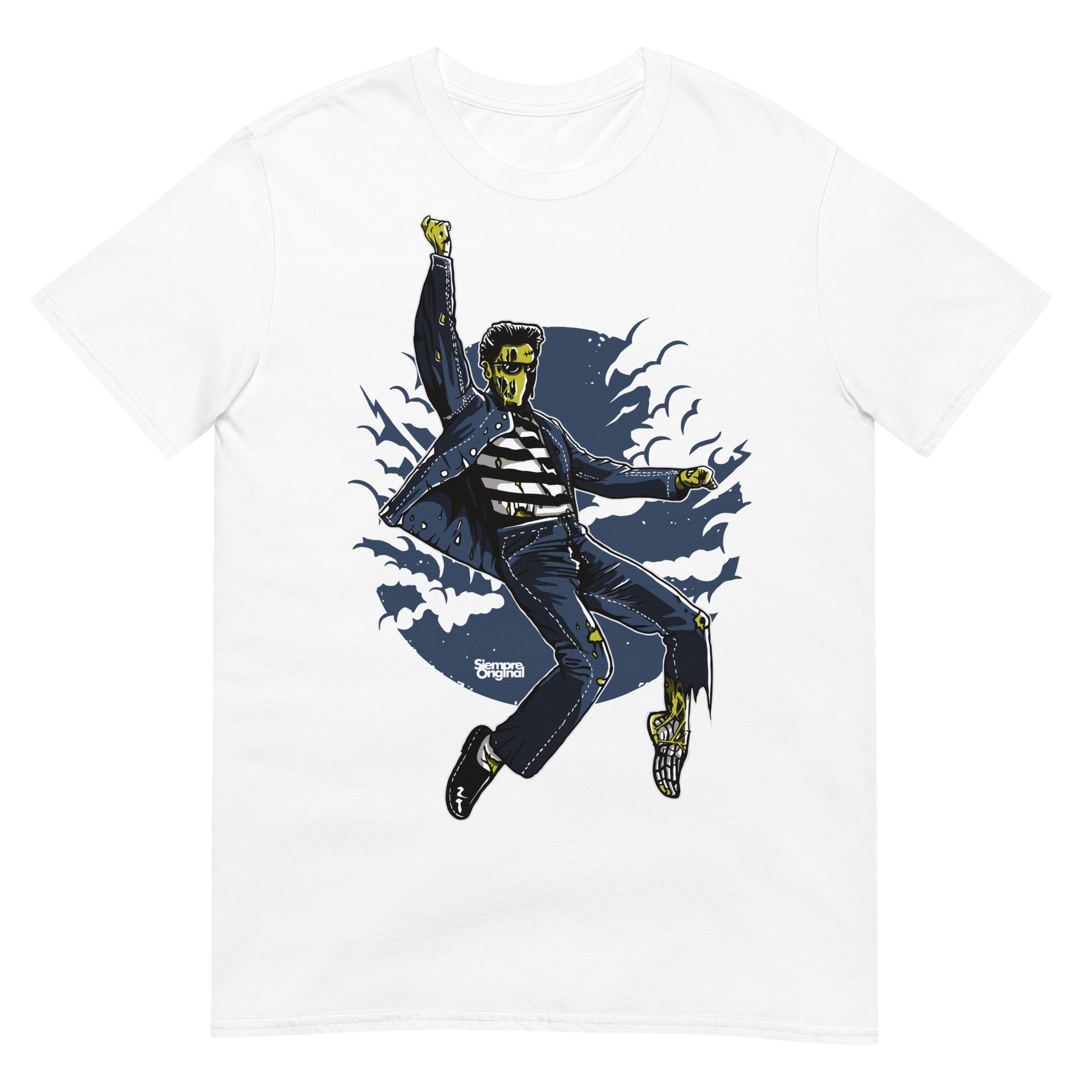 camiseta zombie rock and roll elvis presley blanca