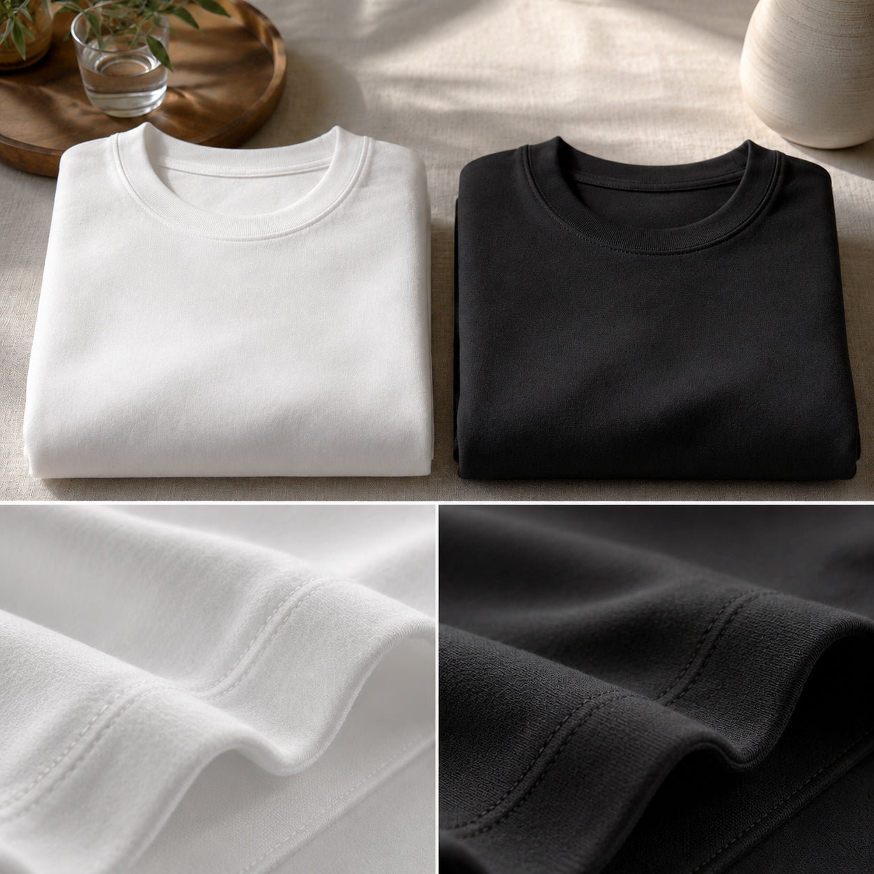 Camisetas blanca y negra de diferente gramaje