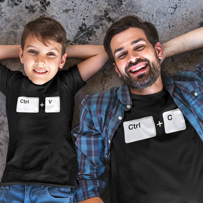 Camisetas a juego para padres e hijos Ctrl C y Ctrl V. Color Negro.