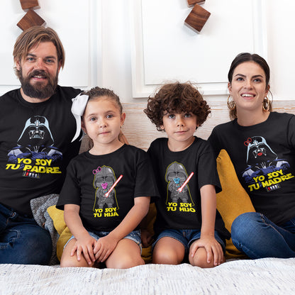 Camisetas a juego para padres e hijos con Darth Vader de Star Wars. Color negro.