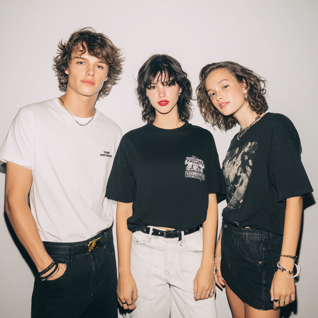 hombre y mujeres vistiendo camisetas