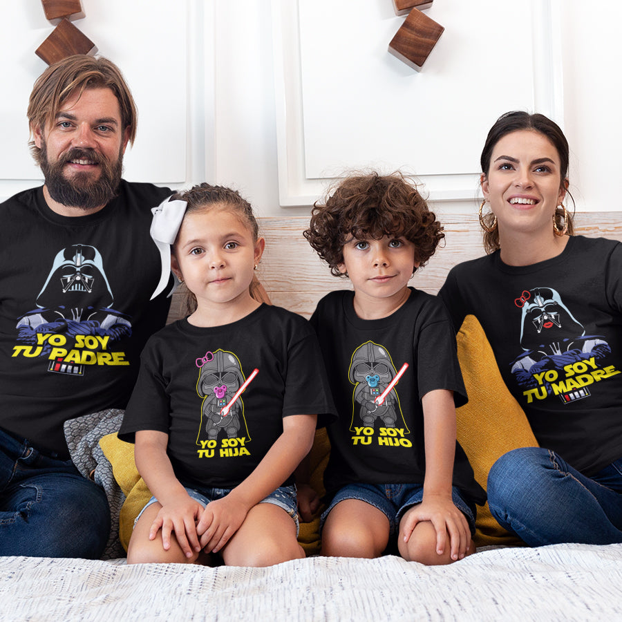 padre madre hijo e hija con camisetas yo soy tu padre madre hijo hija en color negro