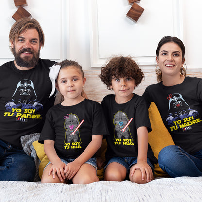 padre madre hijo e hija con camisetas yo soy tu padre madre hijo hija en color negro
