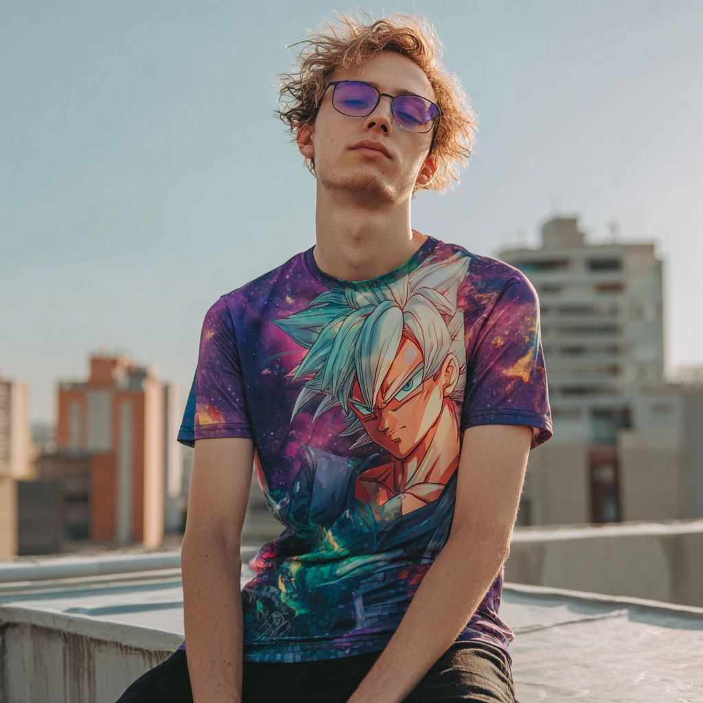 boy in synthetic goku t-shirt