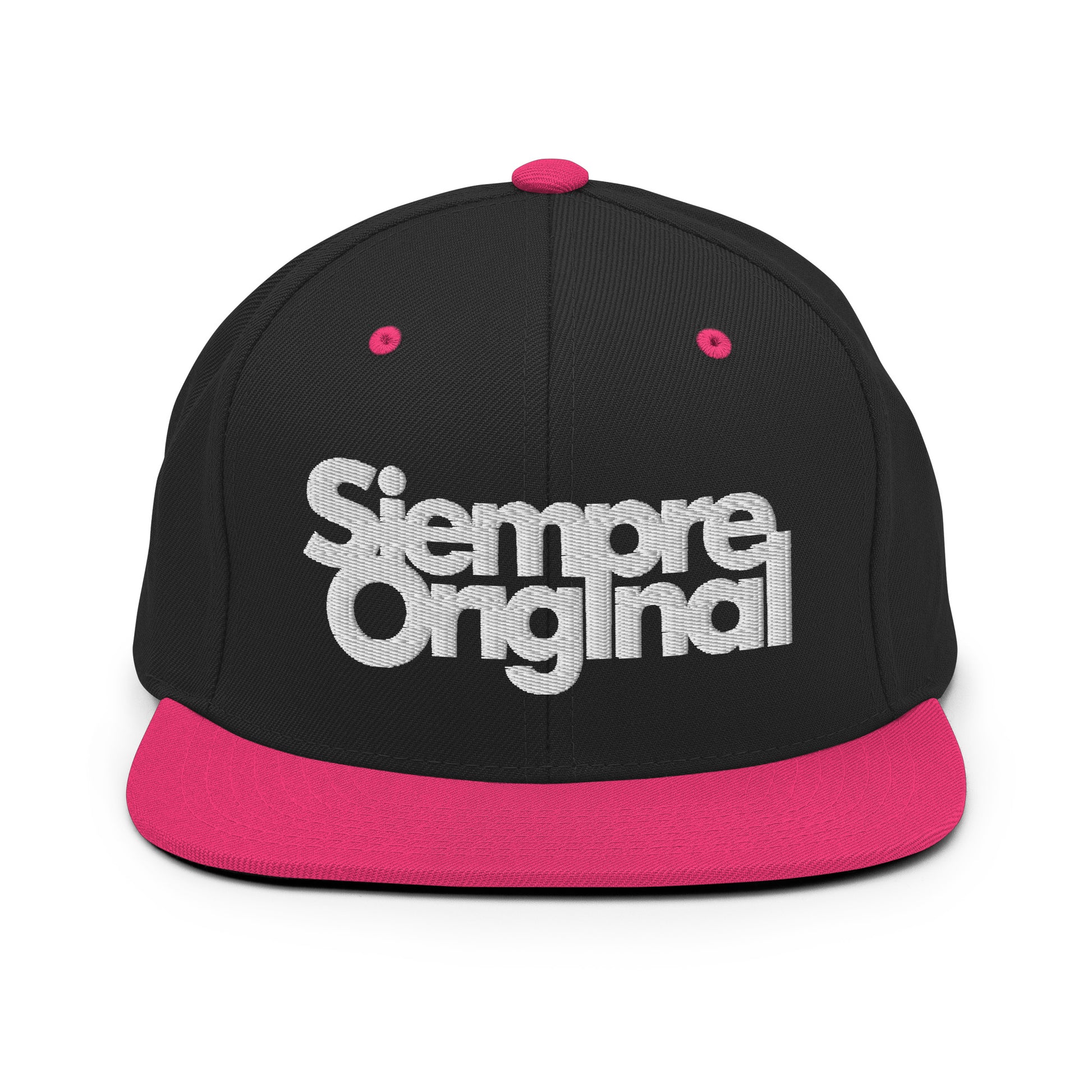 gorra snapback con logo siempre original negra y rosa