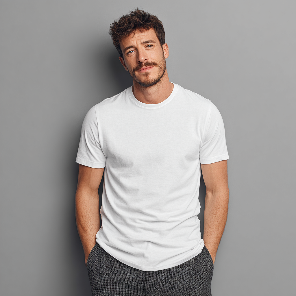 man in basic white t-shirt
