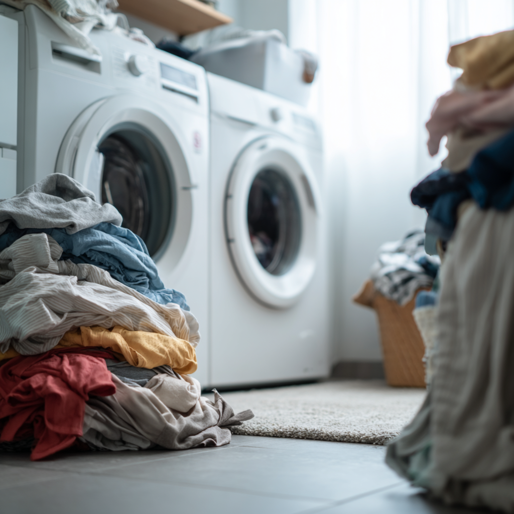 washing machine and dryer with dirty clothes