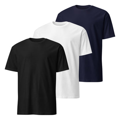 pack de 3 camisetas basicas de algodon en color blanco negro y azul marino