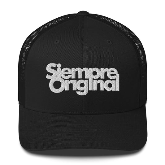 Gorra de Camionero con logo Siempre Original bordado. Color Negro.
