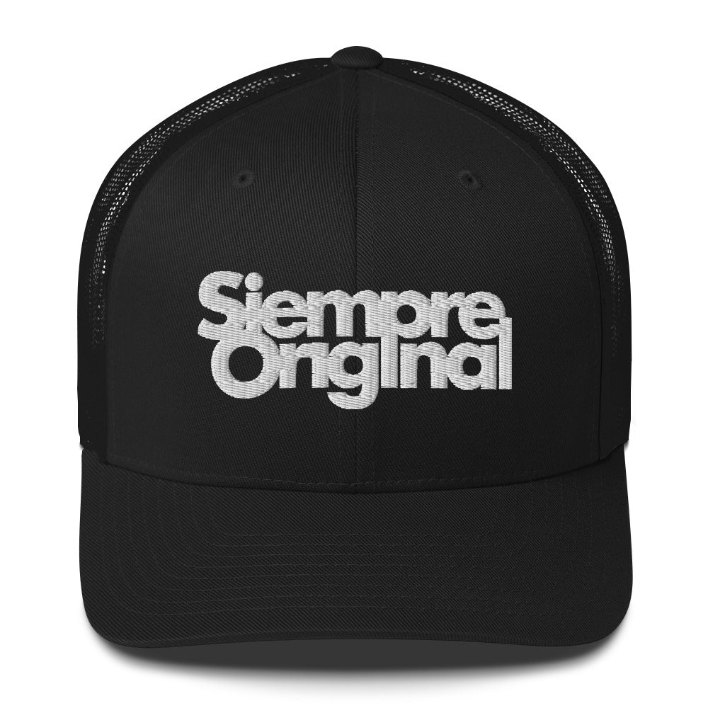 Gorra de Camionero con logo Siempre Original bordado. Color Negro.