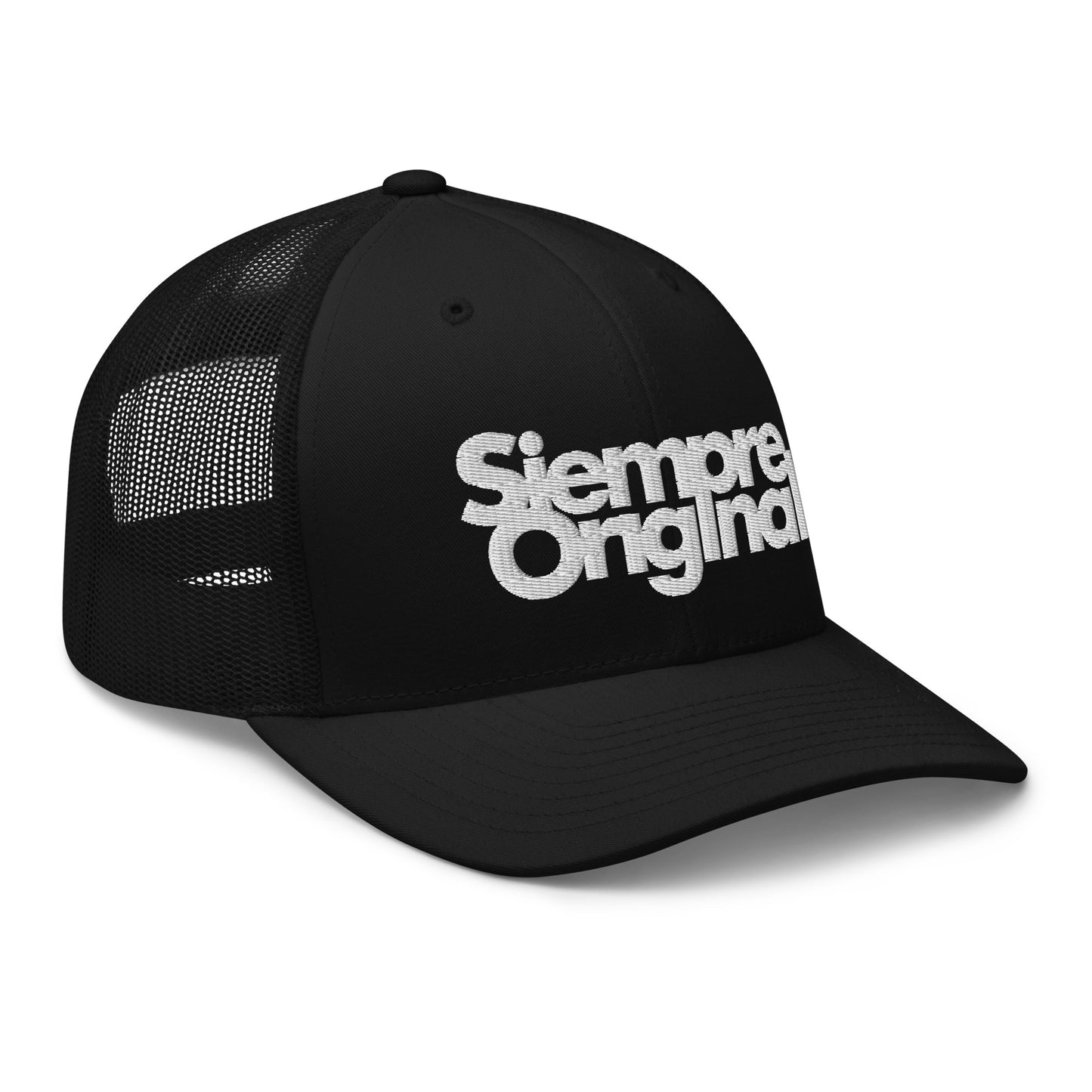 Gorra de Camionero con logo Siempre Original bordado. Color Negro.