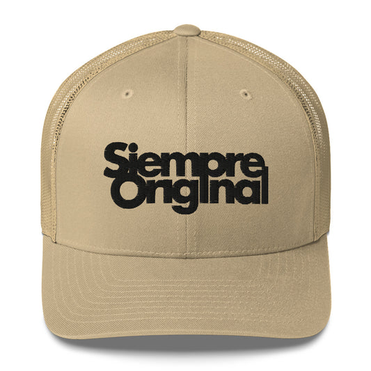 Gorra de Camionero con logo Siempre Original bordado. Color Caqui.