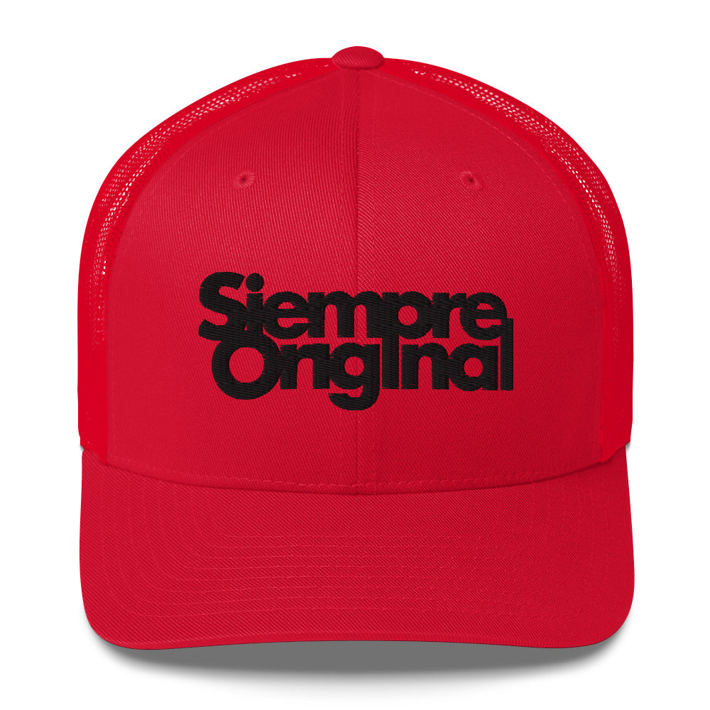 Gorra de Camionero con logo Siempre Original bordado. Color Rojo.