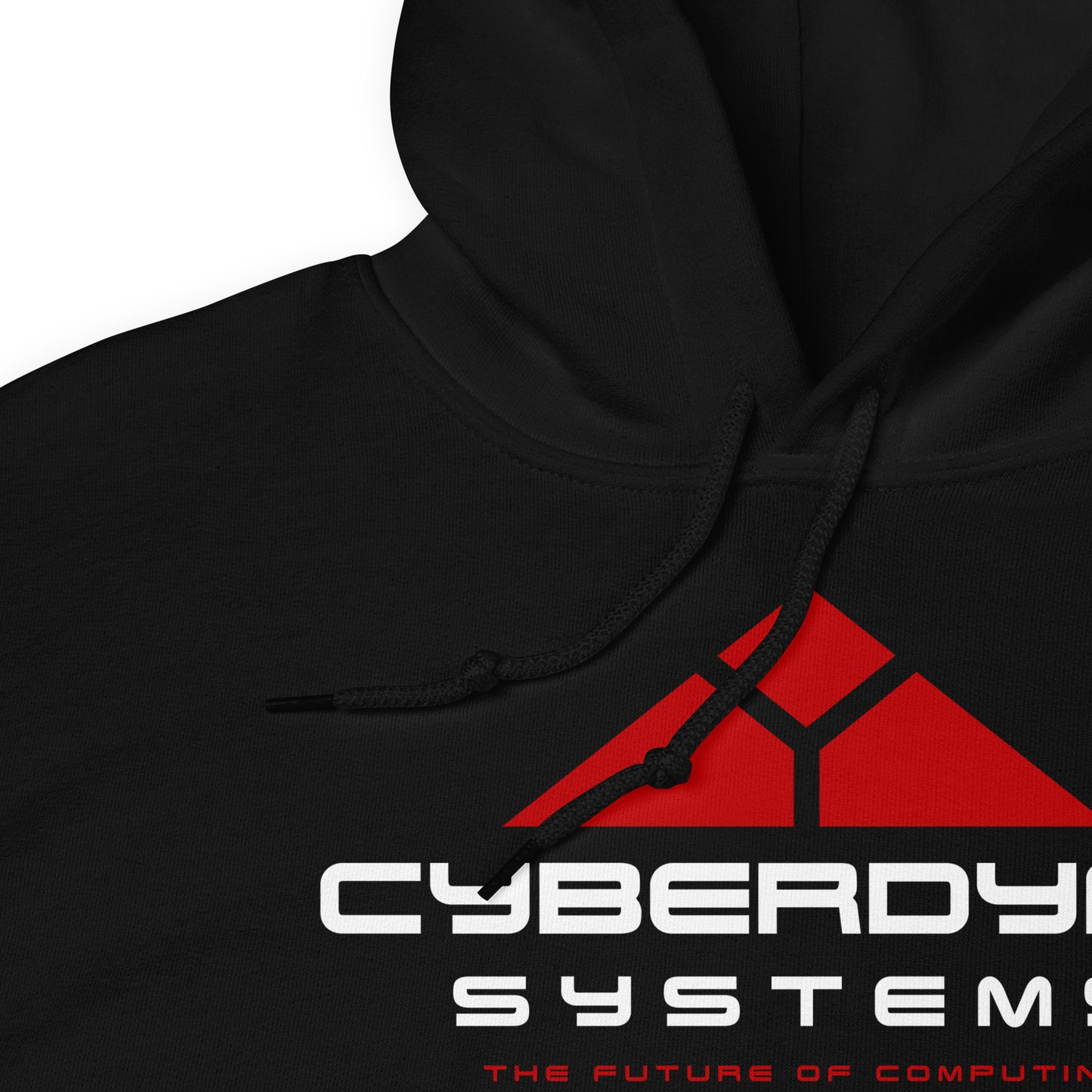 detalle de sudadera con capucha de cyberdyne systems de terminator en color negro