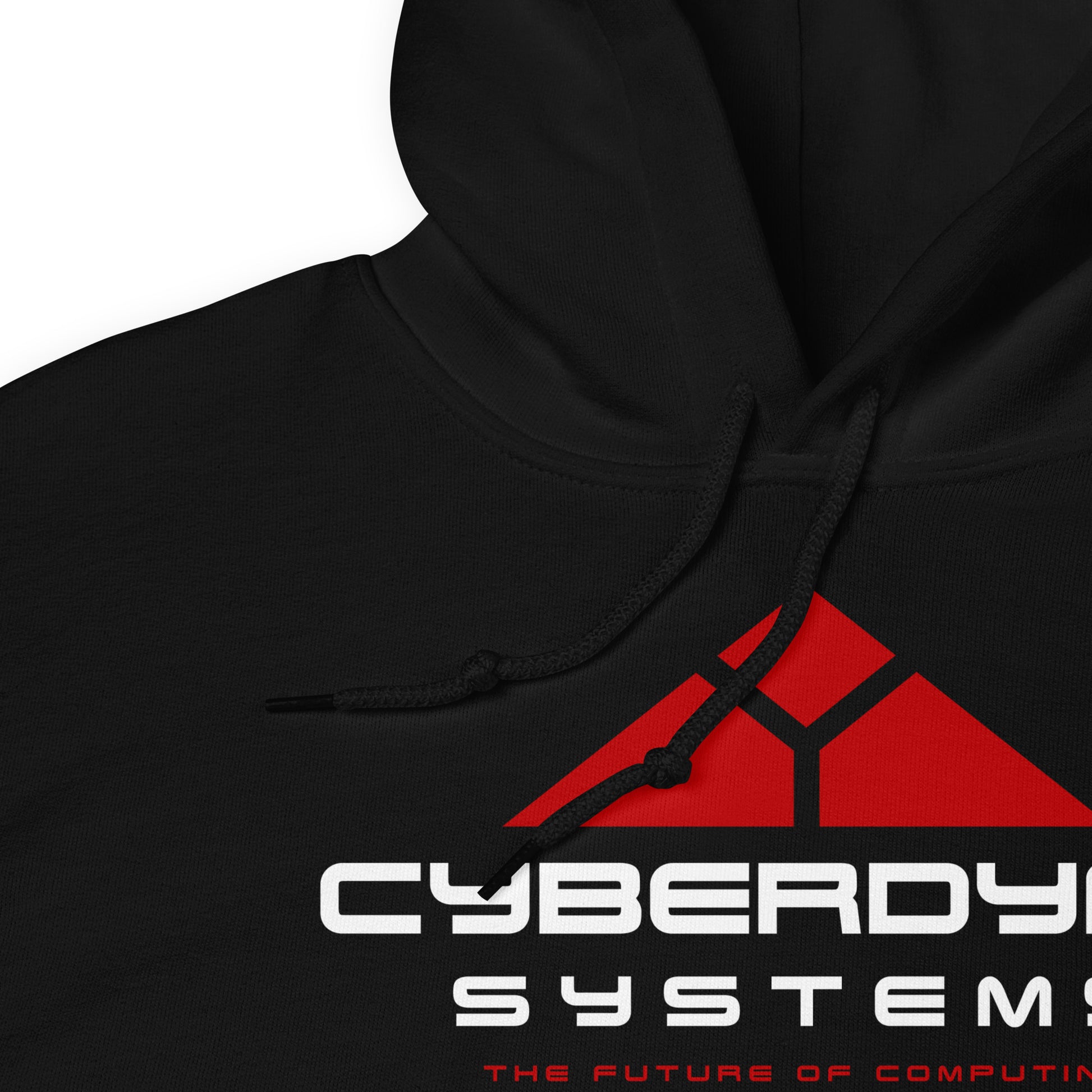 detalle de sudadera con capucha de cyberdyne systems de terminator en color negro