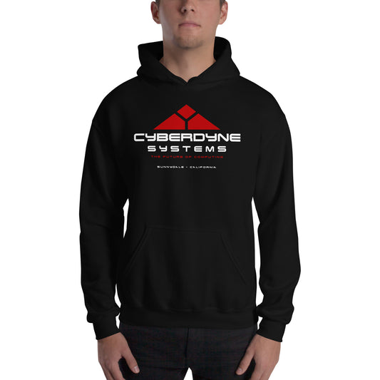 hombre con sudadera con capucha de cyberdyne systems de terminator en color negro