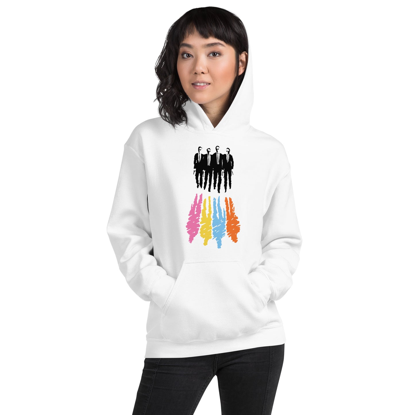 mujer con sudadera con capucha de reservoir dogs de tarantino en color blanco