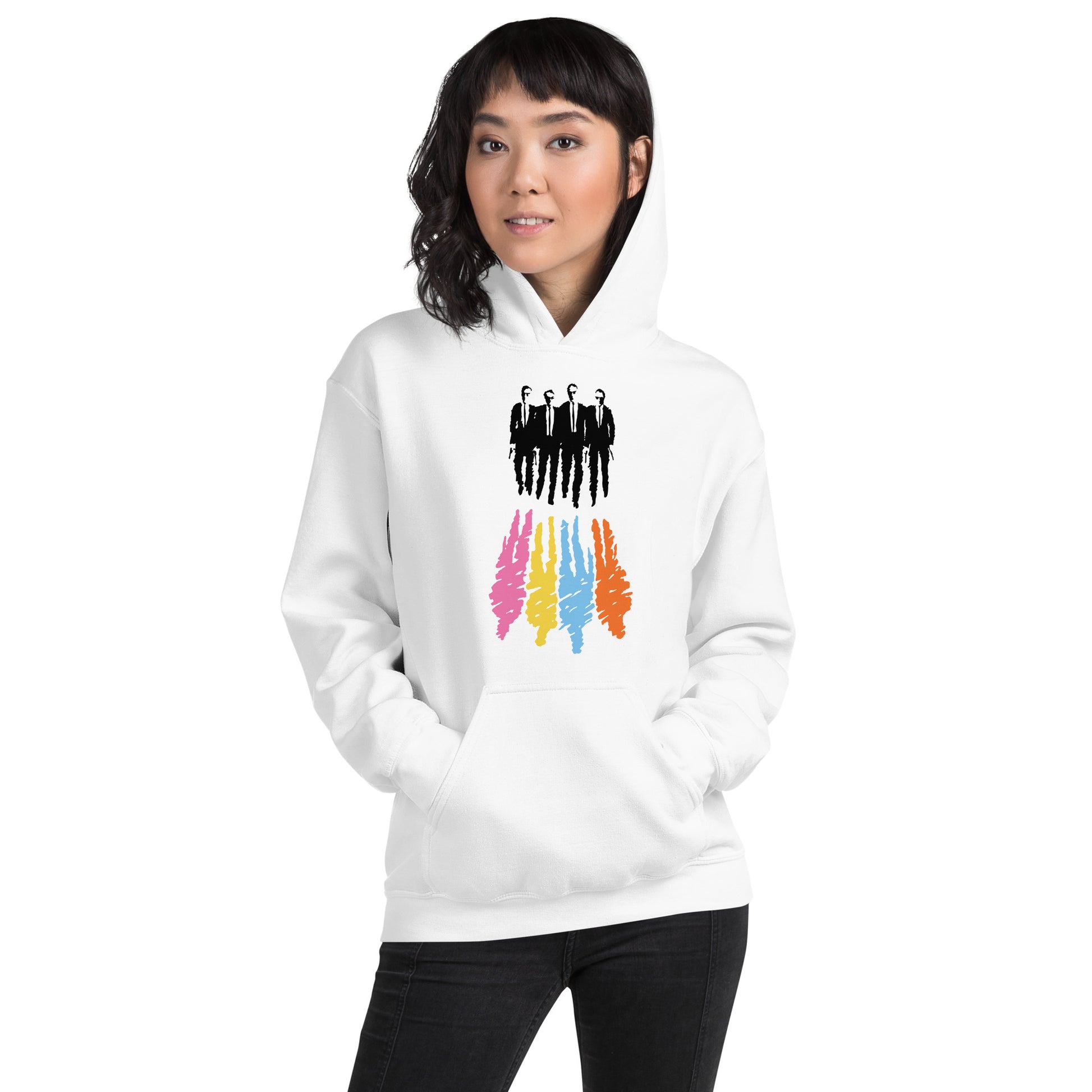 mujer con sudadera con capucha de reservoir dogs de tarantino en color blanco