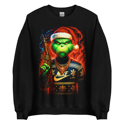 Sudadera negra Grinch Gangsta con estilo navideño urbano