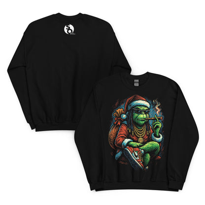 Sudadera negra Grinch Urbano con diseño navideño de estilo hip hop delante y logo SO Wear detrás