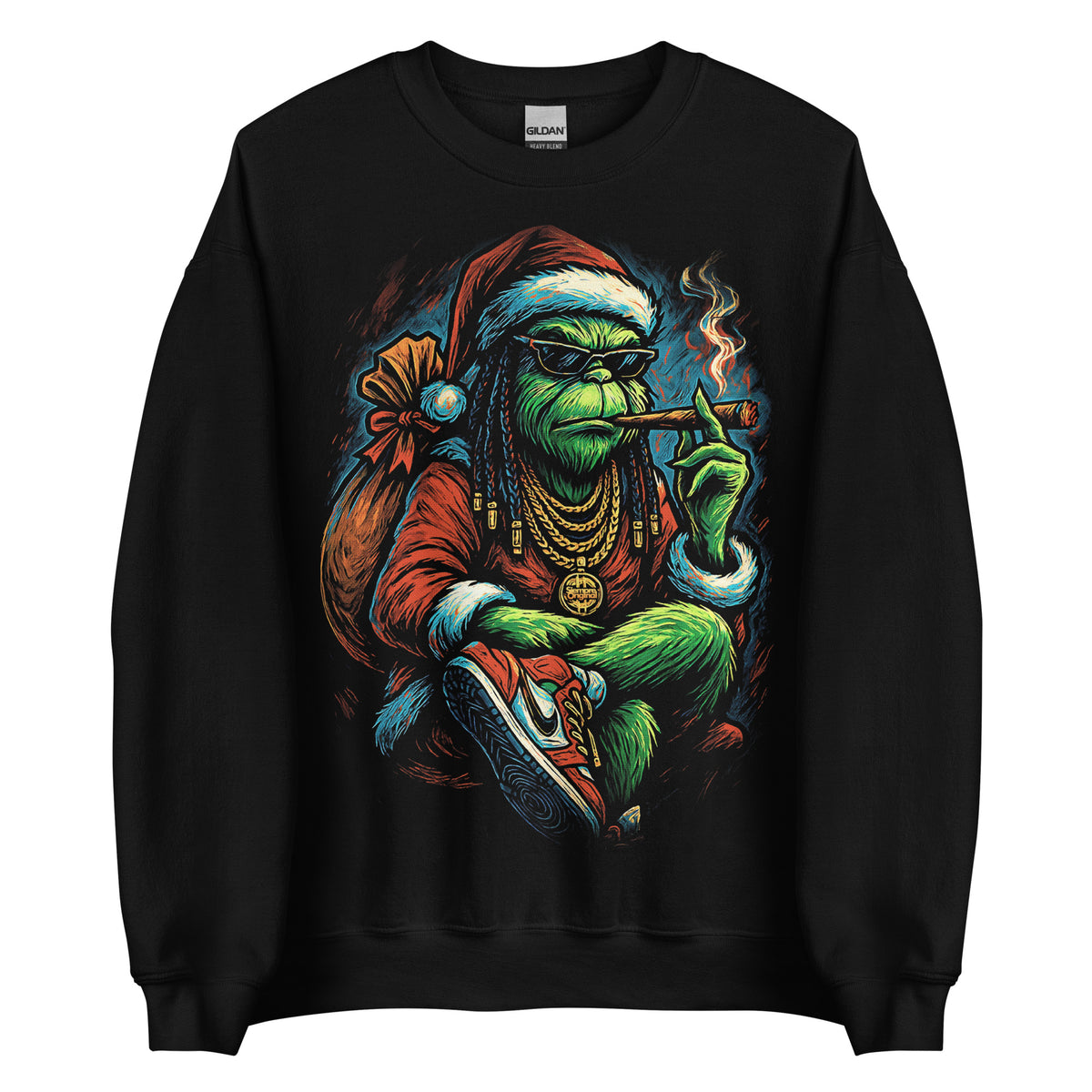 Sudadera negra Grinch Urbano con diseño navideño de estilo hip hop