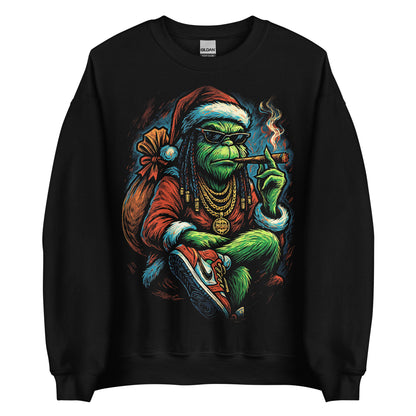 Sudadera negra Grinch Urbano con diseño navideño de estilo hip hop