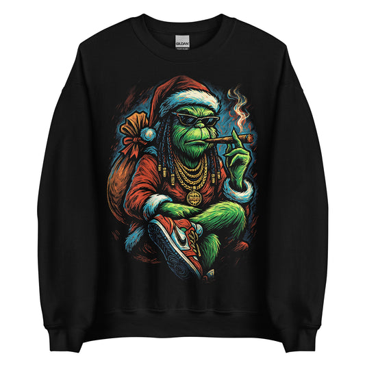 Sudadera negra Grinch Urbano con diseño navideño de estilo hip hop
