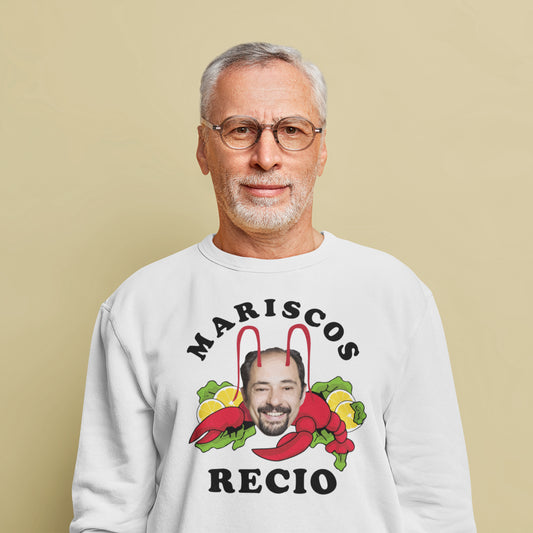 hombre con sudadera de mariscos recio de la que se avecina en color blanco