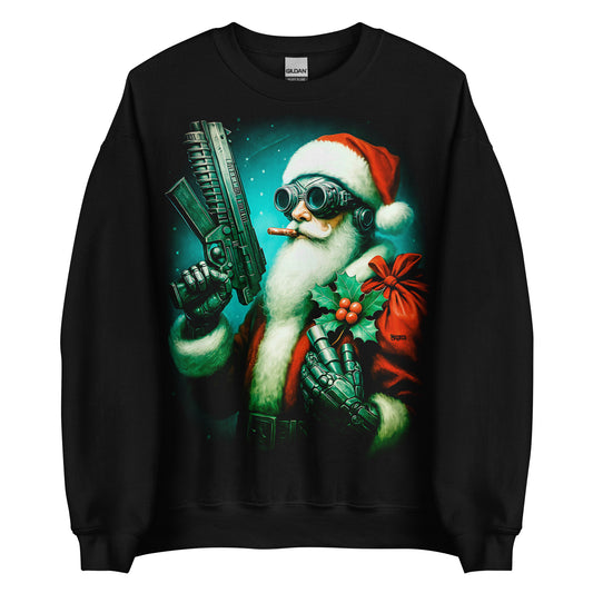 Sudadera negra con Papá Noel de estilo cyberpunk