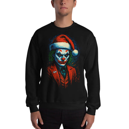 Hombre con sudadera negra de Joker navideño con gorro de Papá Noel