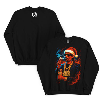 Sudadera negra navideña de Snoop Dogg con gorro de Papá Noel delante y logo SO Wear detrás