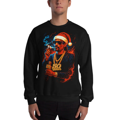Hombre con sudadera negra navideña de Snoop Dogg con gorro de Papá Noel