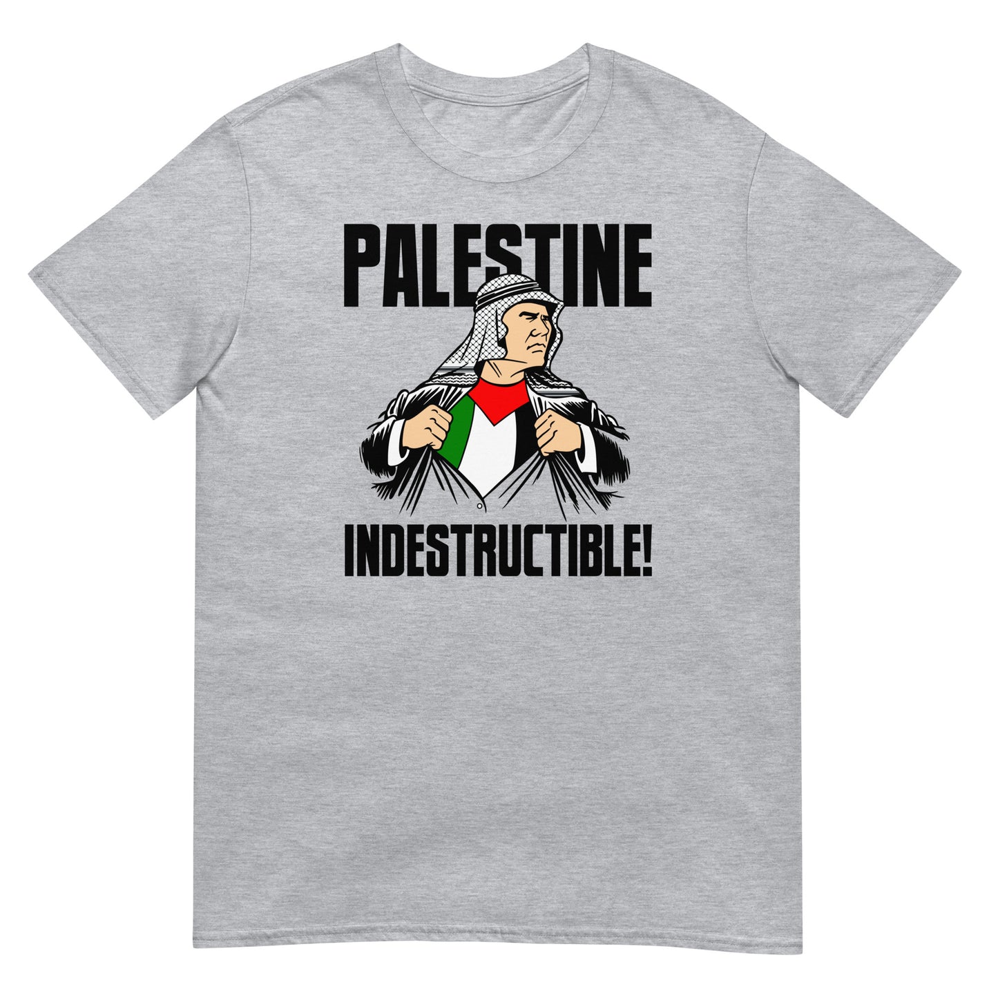 Camiseta Palestina Indestructible. Color gris.