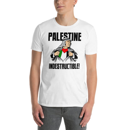 Camiseta Palestina Indestructible. Color blanco.