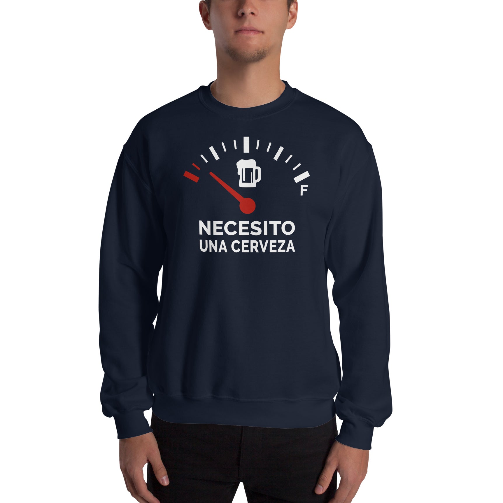 Sudadera Necesito una Cerveza. Color Azul Marino.